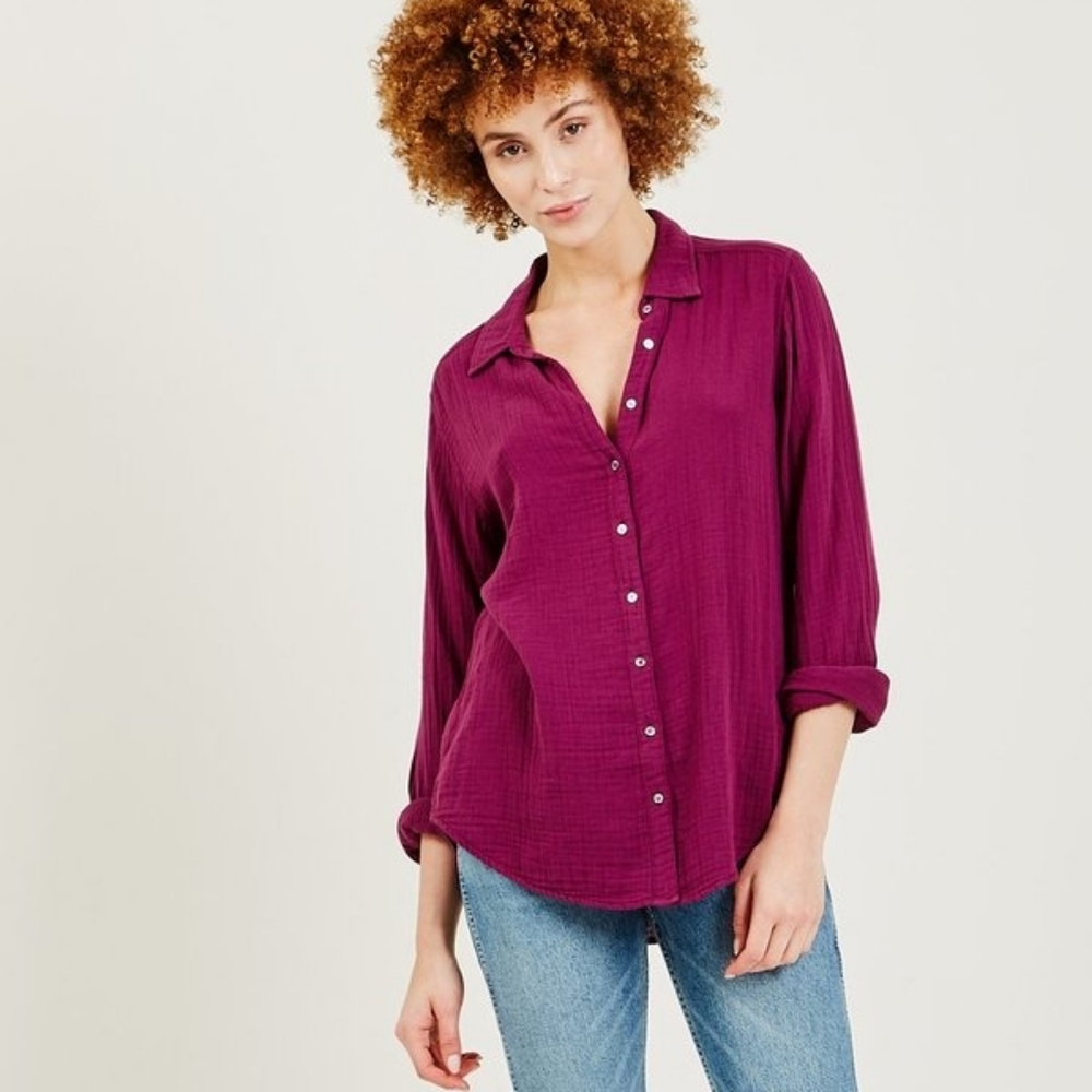 XIRENA Scout Cotton Burgundy Wine + Silver Lurex Shirt M
